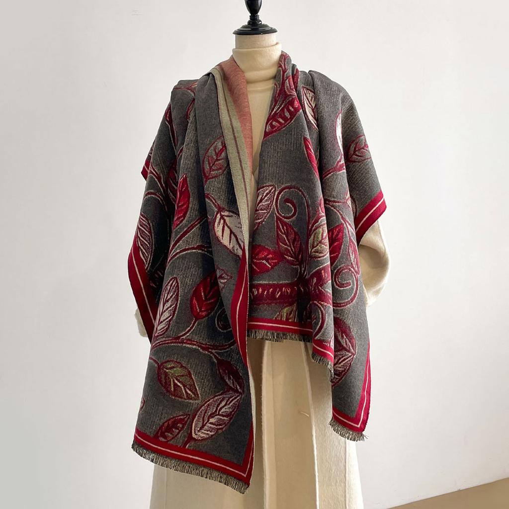 Women Latest Design Winter Two-Sided Jacquard Leaf Pattern Imitation Cashmere Scarves High Quality Thicken Wrap Shawl Ladies