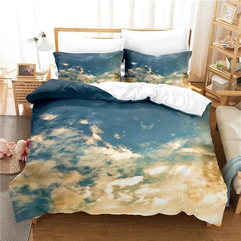 Cloud Sky Duvet Cover Set King/Queen Size,pink Blue-green Beautiful Natural Scenery Soft Bedding Set for Kids Teens Adults Girls