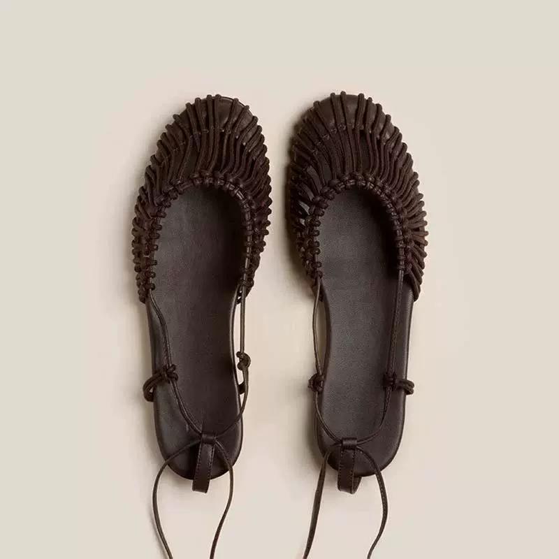Fashion 2025 Summer Low Heels Roma Sandals Fashion Outdoor Woven Hollow Women Sandals Casual Lace-up Round Head sandalias de mujer