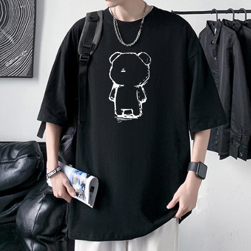 Little Bear Men's Oversized Tee 100% Cotton Drop Shoulder Streetwear T-Shirt