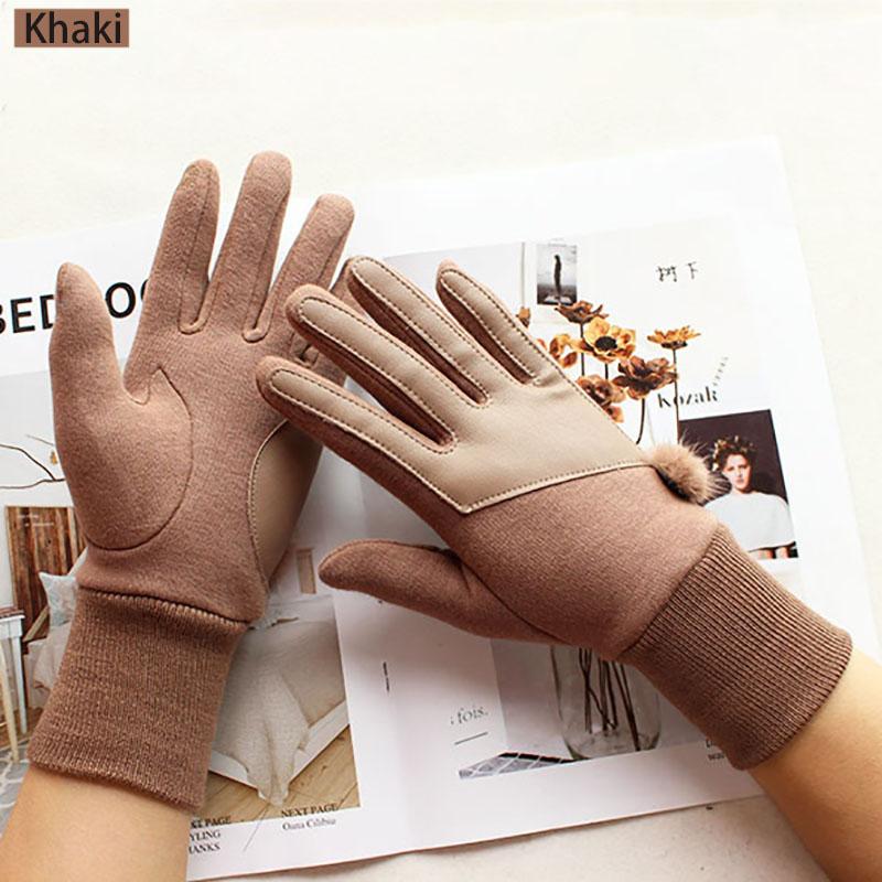 Winter Warm Cotton Knitted Driving Gloves Women's Fashion Touch Screen New Threaded Sleeves Windproof and Cold-Proof Finger