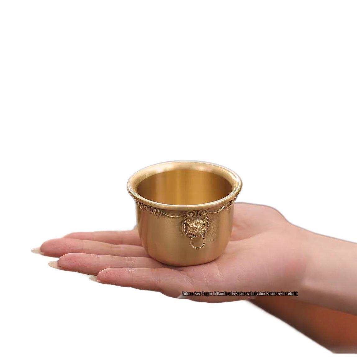 

Античний мідний горщик з подвійними головами левів - Мідний декор для збору скарбів золотий