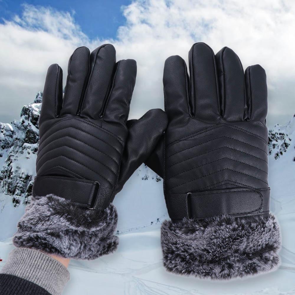 Men's PU Leather Gloves Keep Warm Motorcycle Full Finger Mittens  Man
