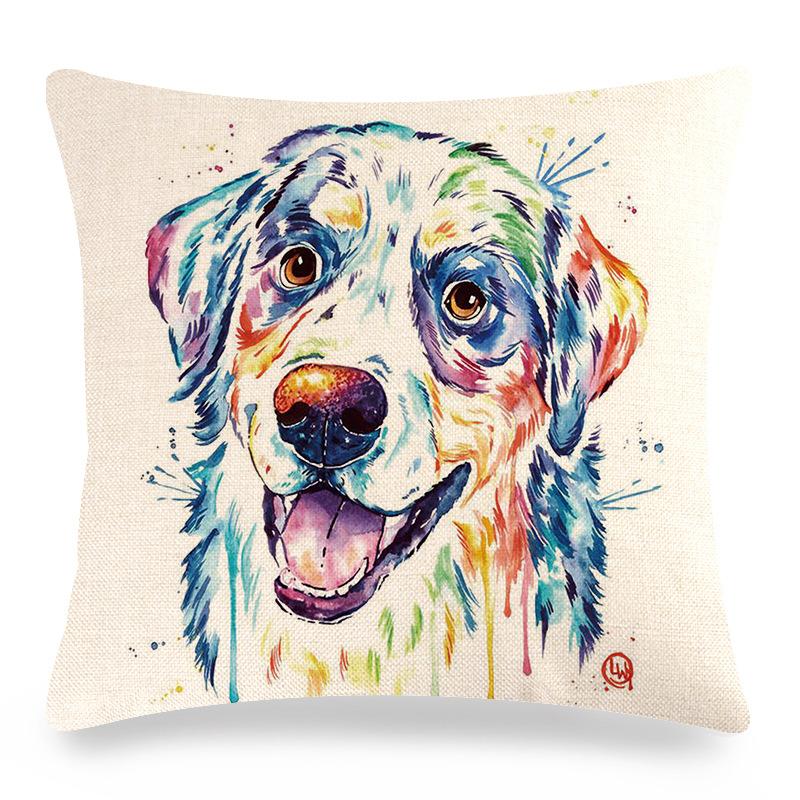 Creative Hand-Drawn Colorful Pet Dog Digital Printing Short Plush Pillow Covers For Car Sofa Office Cushion Cover Home Goods
