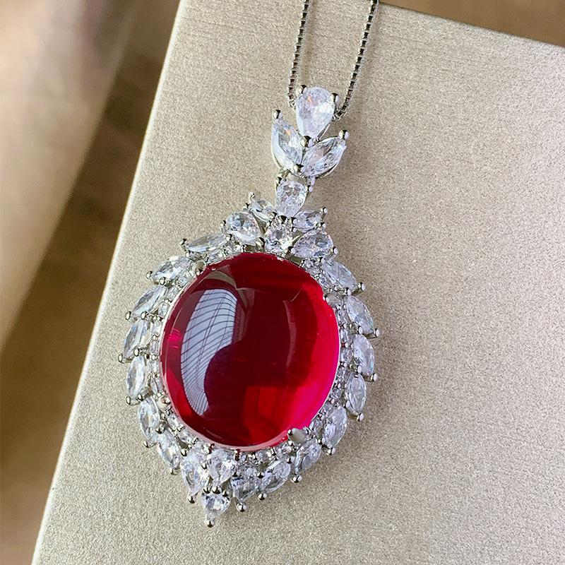 Schmuck Simulation Taubenblutrot Korund Schlicht Licht Luxus Set Anhänger 18 * 20 Ring 13 * 18