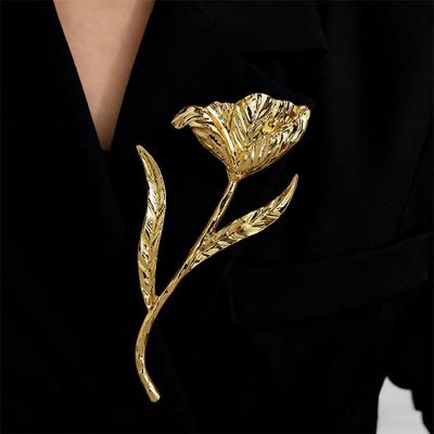 Retro Metal Tulip Brooch Light Luxury Temperament Brooch Personalized Leaf Flower Cool Pin Accessories