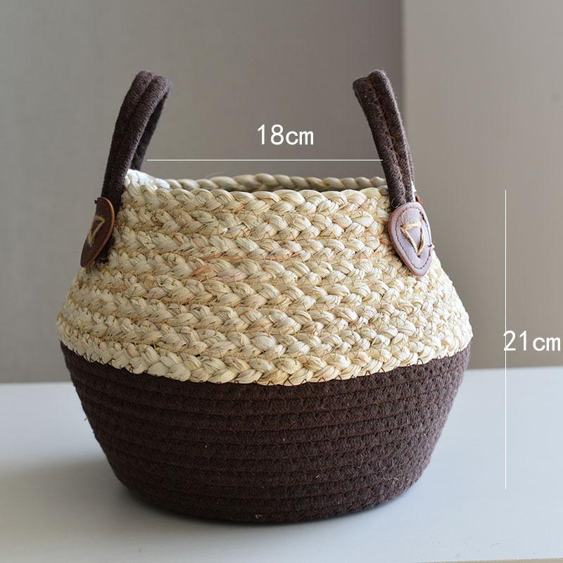 

Plant Crafts Straw Straw Bags Flower Pots Desktop Home Bamboo Flower Baskets Woven Baskets Straw Flower Pots Corn husk + dark coffee basket small size