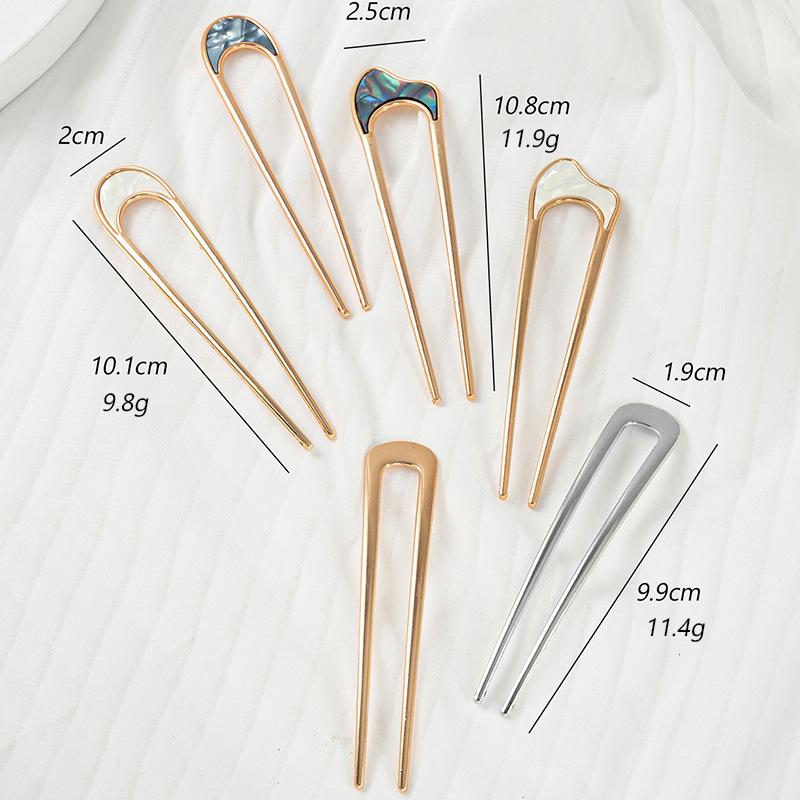 Stylish U-Shaped Metal Hairpin with Imitation Shell Inlay for Elegant Updo Hairstyles