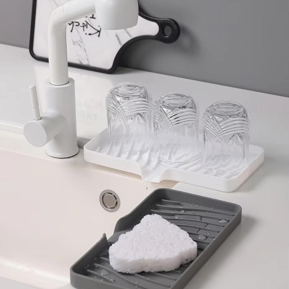 1PC Self Draining Soap Bar Holder Silicone Kitchen Sink Soap Dish Sponge Tray Caddy Organizer for Dish Soap Dispenser