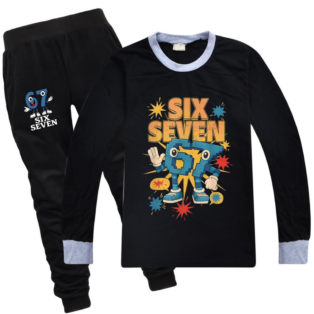 5262 Kinder Jungen Mädchen Steal a Brainrot 67 Aufdruck T-Shirt Hose Kleidung Set