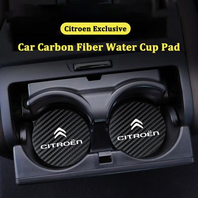 2Pcs Car Logo Carbon Fiber Patterned Water Cup Pad For C1 DS3 C2 C3 Vts C4 Saxo C4L C5 C6 C8 Xsara C3-XR Picasso Cactus