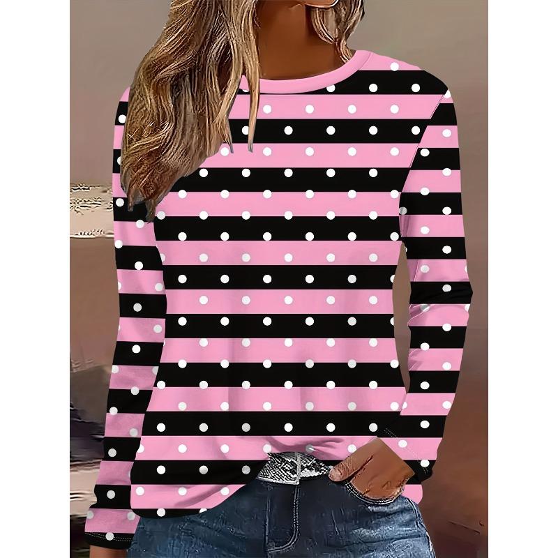 Women's Autumn and Winter 3D Printed Crew Neck Long Sleeve T-Shirt Fashion Versatile Breathable Trend Casual