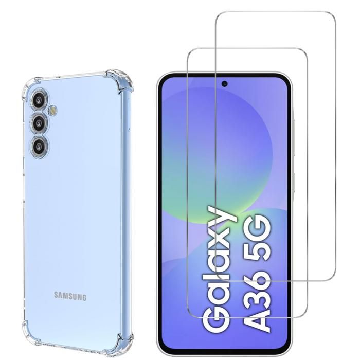 Coque antichoc - Phonillico® - Samsung Galaxy A36 5G - Souple - Transparent - 2 Verres Trempé