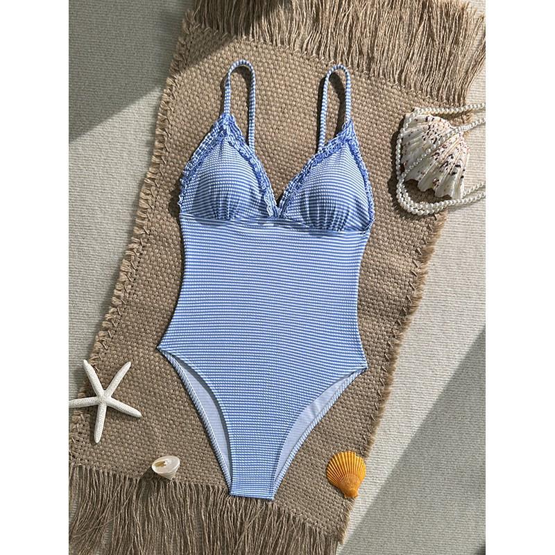 Triangle One-piece Swimsuit Women Slimming Covering Belly Beach Vacation Hot Sexy Women s Striped XL синий