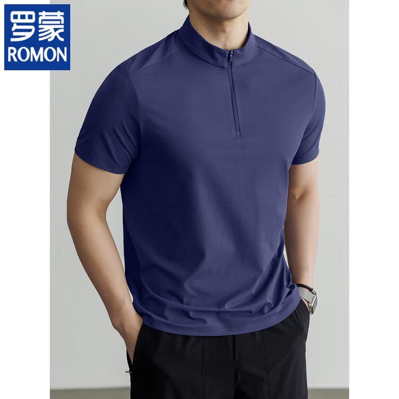ROMON Men's Half-Zip Stand-Collar Quick-Dry Short Sleeve T-Shirt
