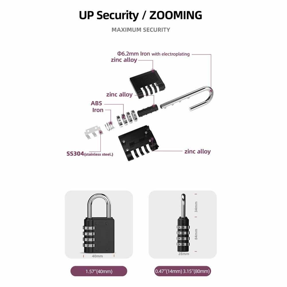 Changeabl Combination Padlock 4 Digits Code Padlock Portable Password Lock  Cabinet Locker