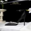 Fashion White Silk Rhinestone Pointed High-heeled Shoes, New Rhinestone Wedding Shoes, Bride's Shoes, One Piece with Toe Cap Sandals