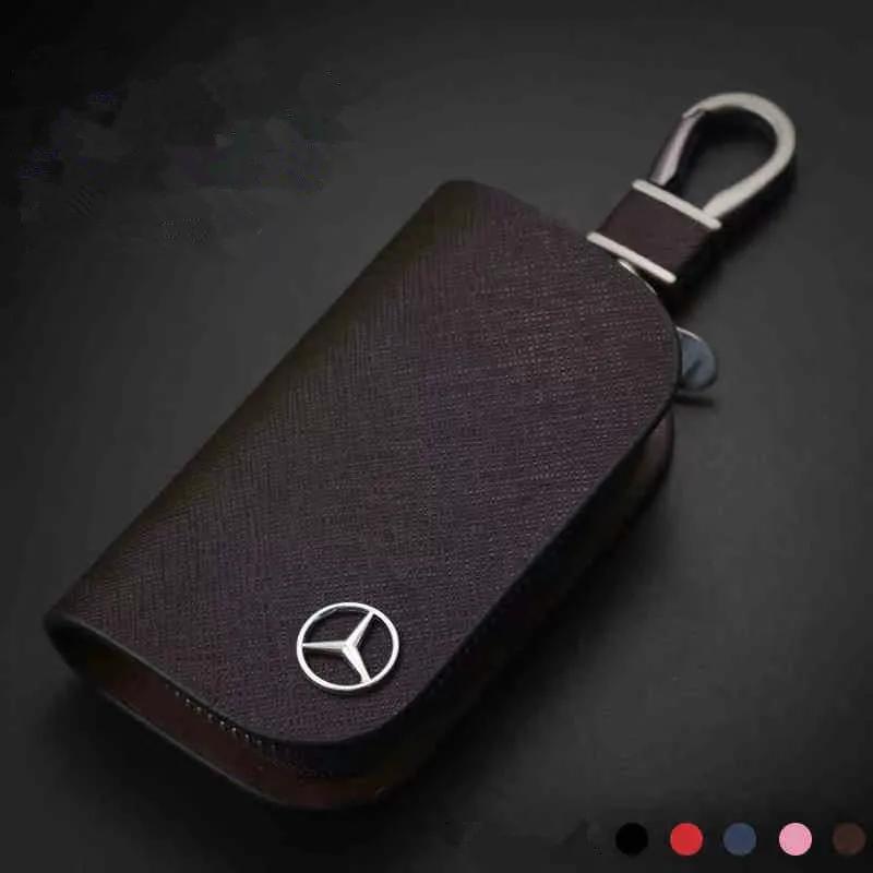 GLC GLB Leather Car Key Case Cross Pattern Car Key Cover Key Holder for Mercedes Benz New B/C/E Class A Class C200L GLC GLK CLA