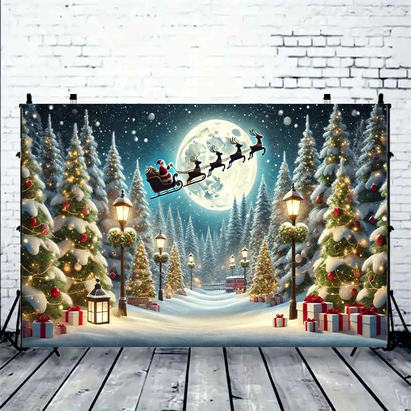 Santa Claus sleigh on the snow on Christmas Eve - Polyester fiber banner multi-functional holiday decoration