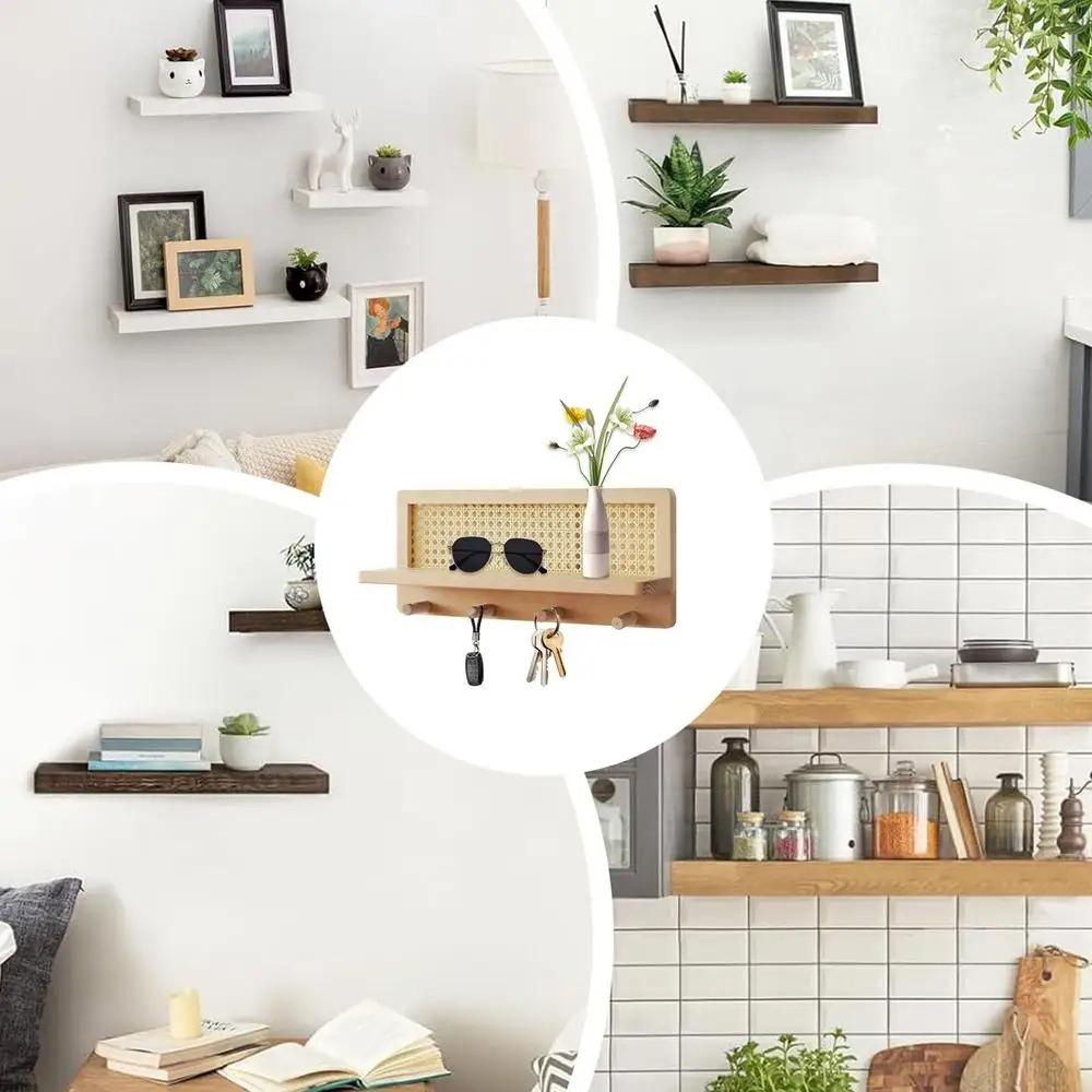 Solid Wood Wood Key Hook Space Saving Wooden Wall Shelf Door Back Clothes Hook  Entryway Decor