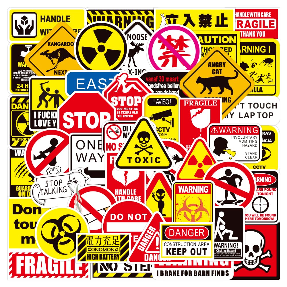 sanyuexiaozai Waterproof Decal for Laptop Motorcycle Snowboard Car Warning Stickers, DIY Decoration, Pack of 100