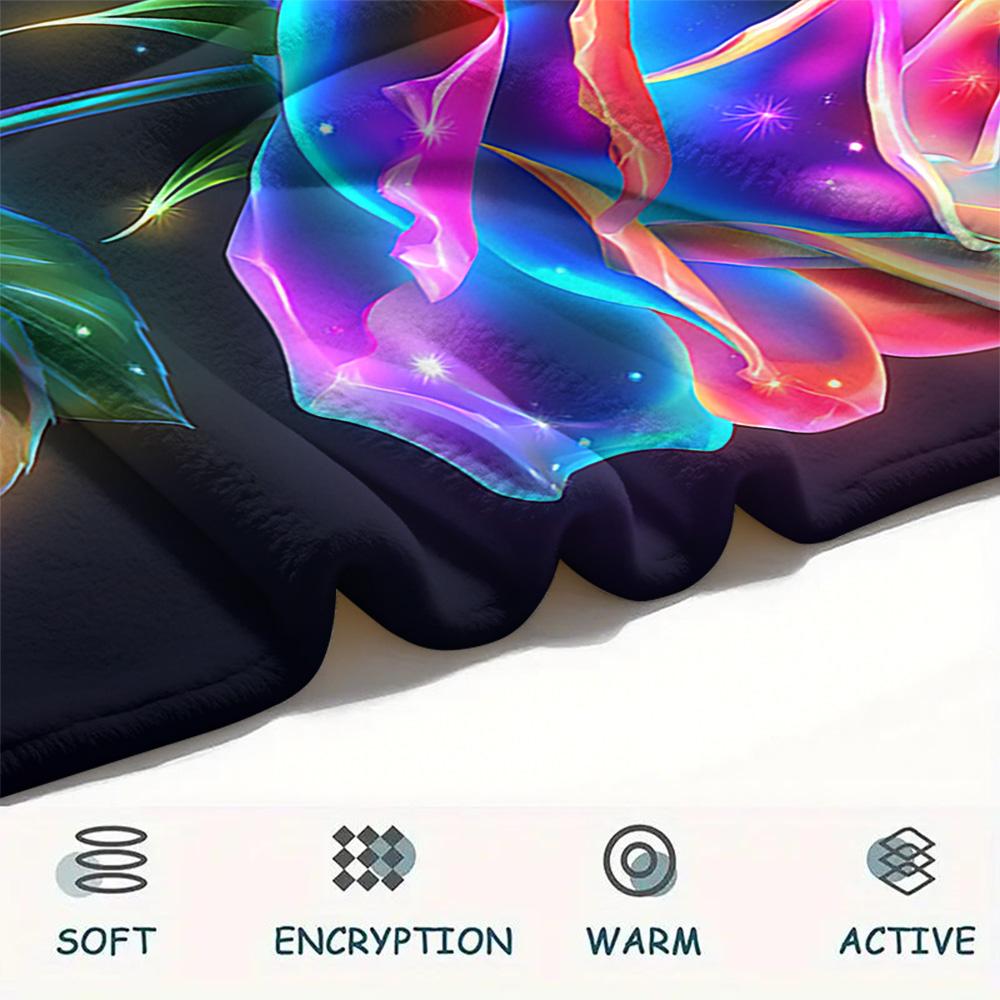 Rose Print Flannel Blanket, High Quality Comfortable for All Seasons, Home Decor, Warmth and Comfort, Perfect for Christmas Gifts