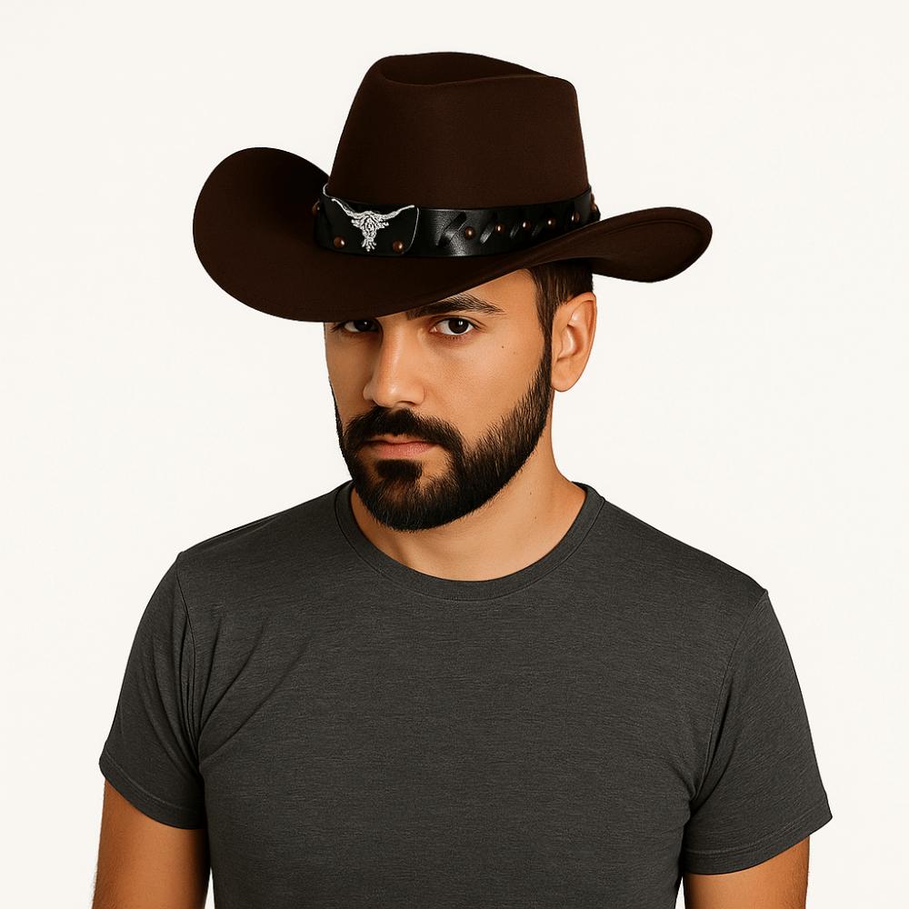 Cow Head Western Cowboy Hat Wide Brim Knight Hat Gentleman Visor Caps  Outdoor