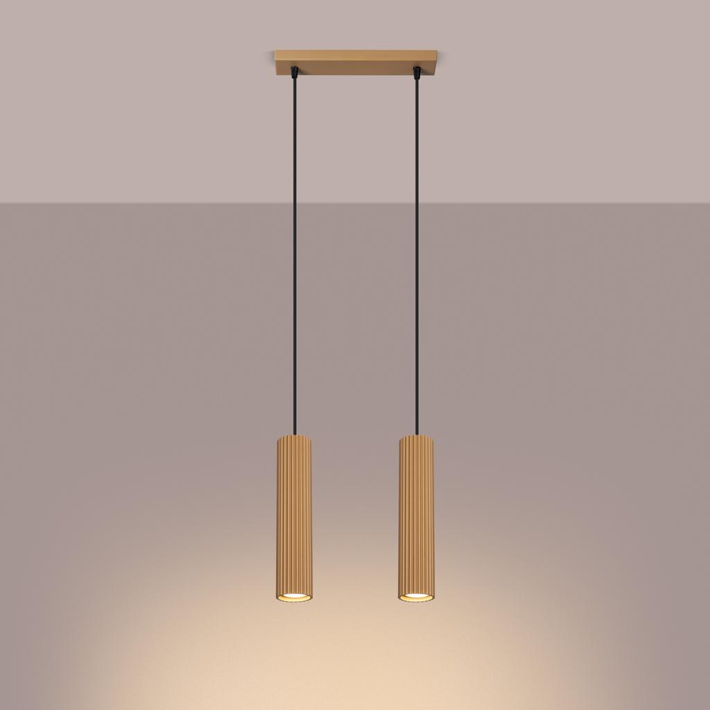 Lampa Wisząca Nowoczesna Złota Listwa Dwie Karbowane Tuby Do Kuchni Nad Wyspę 2Xgu10 10W Karbon Sollux Lighting
