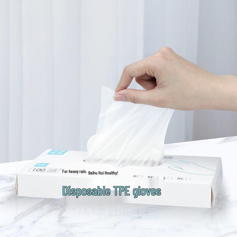 Food-Grade Thickened TPE Disposable Gloves, 100-Pack Pull-Out Box for Catering Use