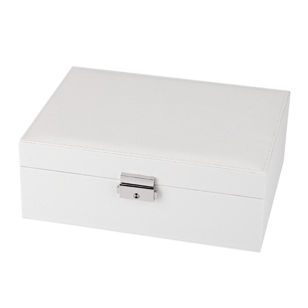 Double Layer Jewelry Earrings Rings Bracelet Necklace Box PU Organizer Storage (White)