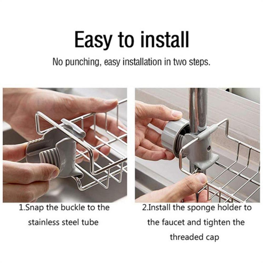 Adjustable Stainless Steel Kitchen Faucet Shelf, No Drilling Required, Space Saving Storage Rack
