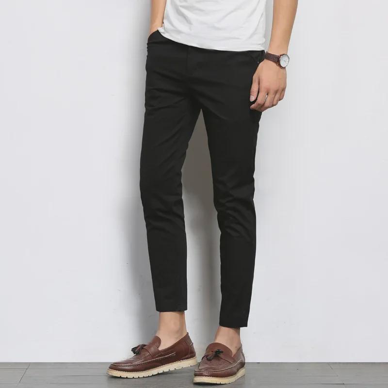 2022 Summer Men's Black Slim-Fit Nine-Point Casual Pants - Youth Solid Color Korean Style