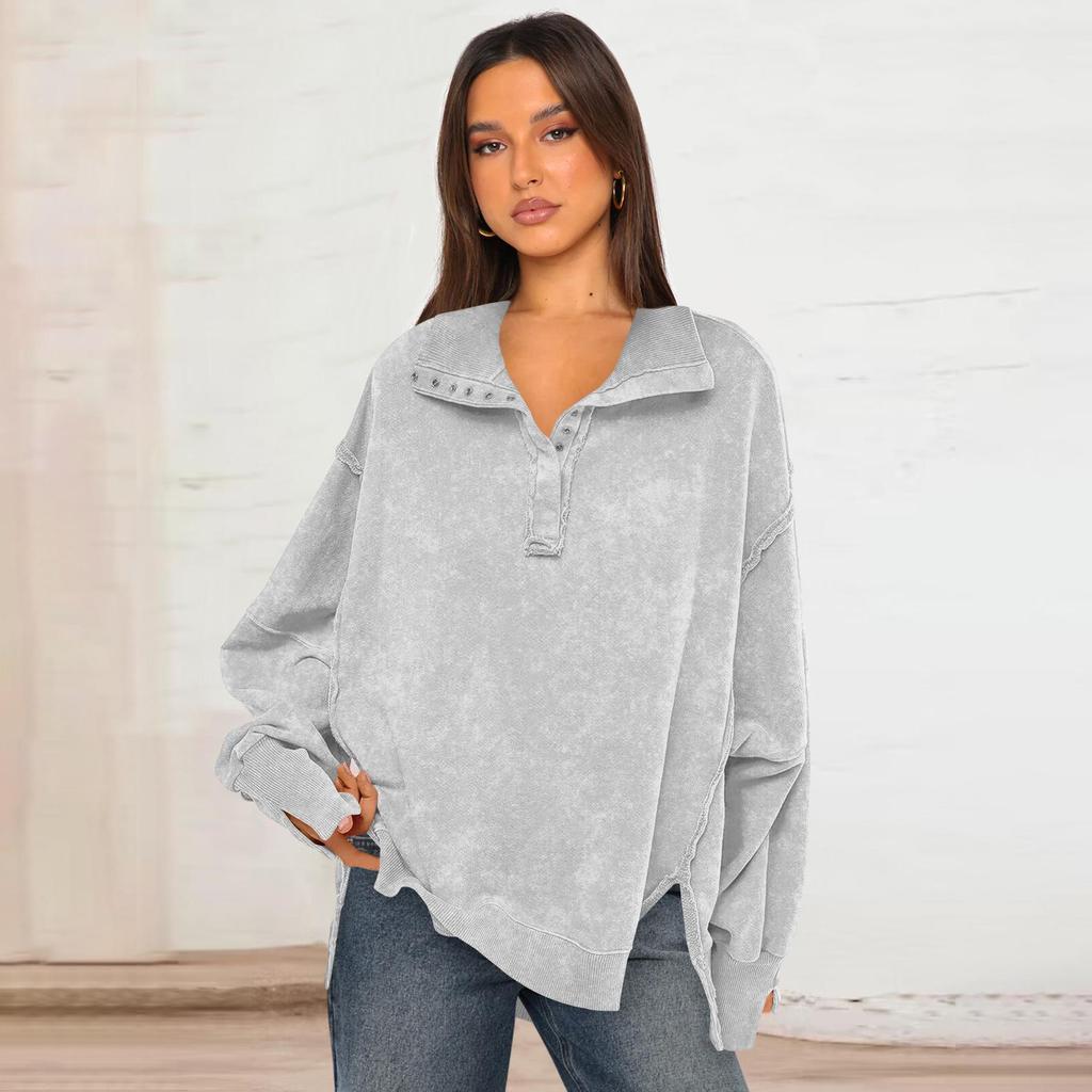 Sweatshirt for Women Trendy Button Henley Neck Pullover Long Sleeve Tops Casual Fall Clothes