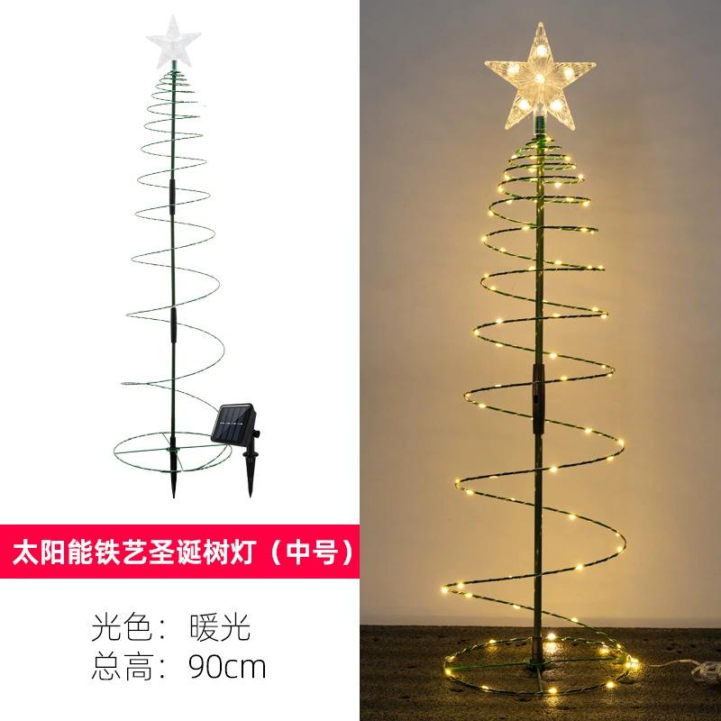 Christmas tree solar copper wire led star outdoor waterproof wrought iron villa courtyard decoration lawn
