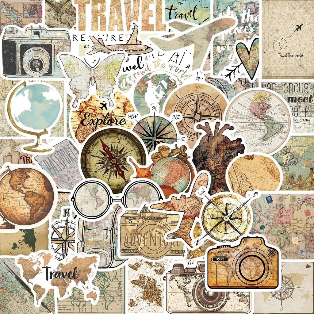 50 New Travel Clock Map Graffiti Stickers Decorate Guitar Notebook Suitcase DIY Waterproof