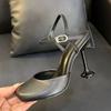 Mode Star Stil Mode Runde Zehenpartie Leder Damen Pumps Sexy Knöchelriemen Schnalle Büro Dame Dünne Hohe Absätze Sommer Party Kleiderschuhe