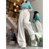 Spring Summer High Waist Wide Leg Jeans Women White Loose Wrinkle Design Fashion Drape Slimming Pants
