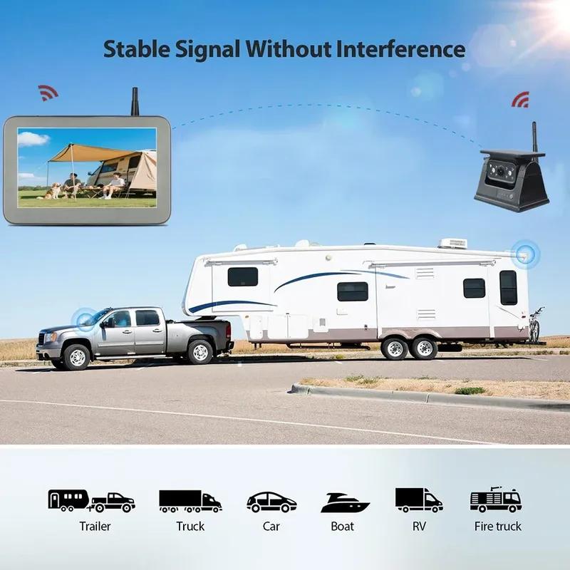 WIFI Wireless Rear View Backup Camera Solar Powered Energy Magnet Reverse Cam with AHD 5"  Monitor for Camper Truck Trailer