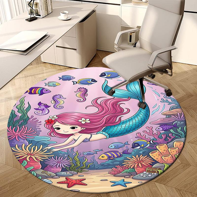 1PC mermaid ocean Non-Slip Floor Round carpet, Office, family, bedroom, Large Area Rug Indoor Rugs, Vibrant Colors-Z0493