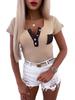 2023 Lente Zomer Knopen T-shirt Dames V-hals Slim Tee Korte mouw Mode Dames Kantoor Tops Effen Casual T-shirt Top 25075