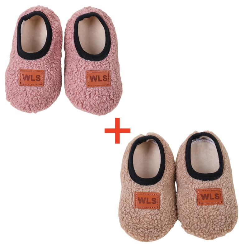 

2Pairs Autumn Winter Baby Slippers Toddler Plush Floor Socks Children Soft Sole Walking Shoes Indoor Home Anti-slip Kids Shoes S(6-12Months)
