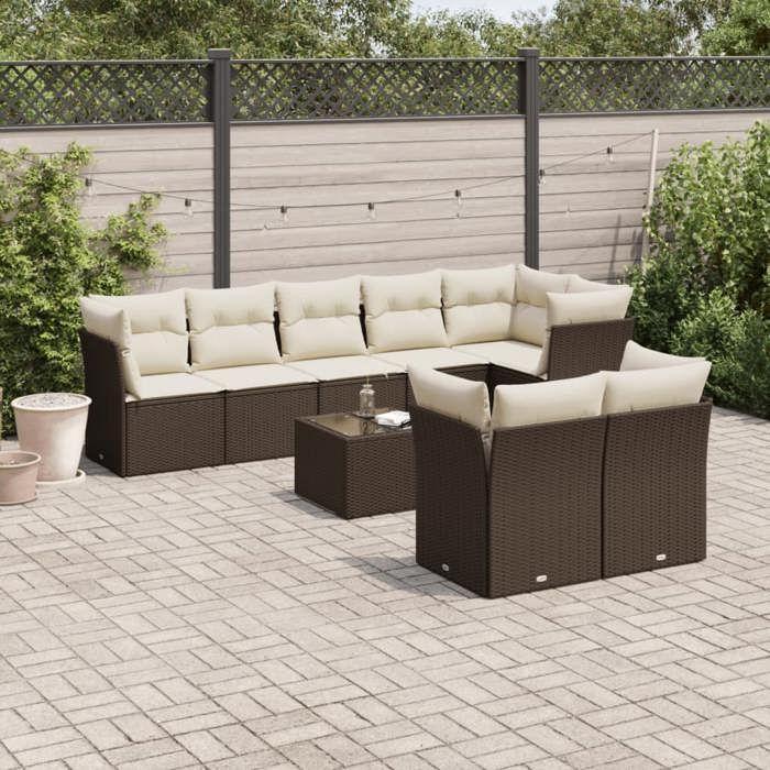 VidaXL Salon de Jardin avec Coussins 9 pcs, Canapés de Terrasse, Ensemble de Meubles de Patio, Mobilier d'Extérieur, Marron 3217923