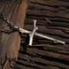 Retro Personalized Thai Silver Wooden Branch Cross Realistic Too Angle Necklace Versatile Pendant for Men and Women
