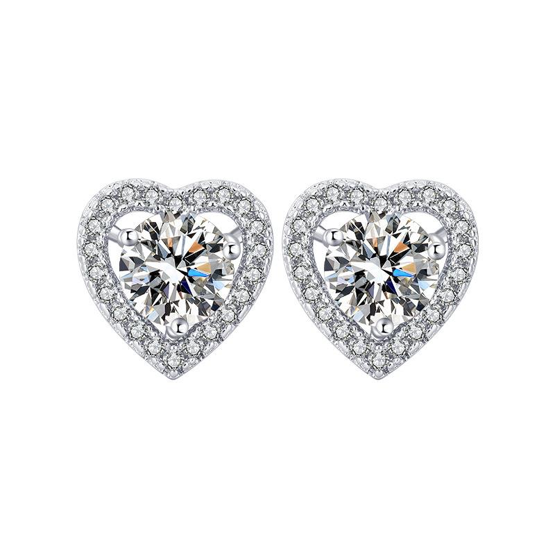 

Simulation Mozzarella Diamond Stud Earrings Women s Love Zircon Six-claw Earrings