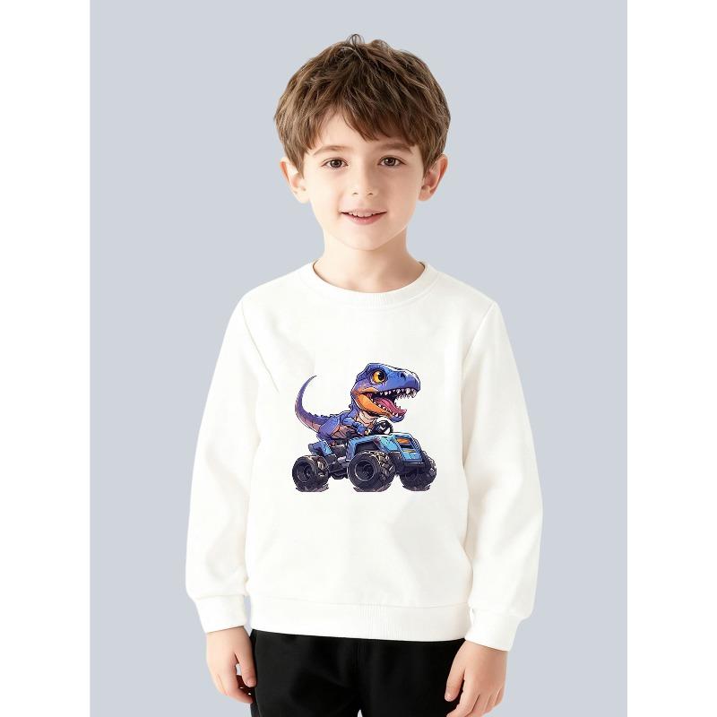 European Size Long Sleeve Dino Pullover Sweater for, Outdoor Play & Birthday Gifts ,Machine Washable Kids Casual Sweating Top