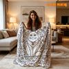 1pc Zen Lotus Cat Coloring Flannel Blanket. 2D Flat Delicate Line Art Plush Flannel. for Living Room Study Camping. Ideal for Wome