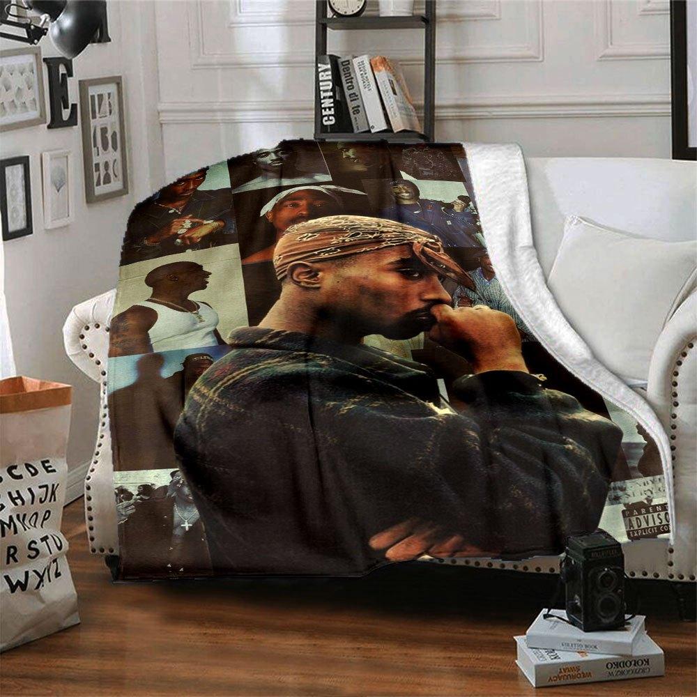 

1pc 2PacHip-Hop Blanket Soft Lightweight All-Season Multi-Purpose Throw for Sofa, Bed, Office & Picnics, French Style with Iconic Album Art D79 80cmx120cm(31inx47in)