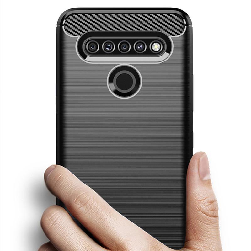 Shockproof Fitted Silicone Cases for LG K61 Fashion Carbon Fiber Case for lg q61 Matte Soft TPU Back Cover Fundas