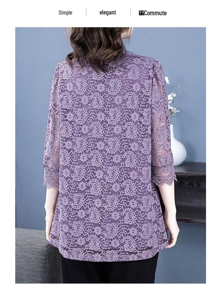 2025 Frühling/Sommer Koreanische Spitze Freizeit-Top - Übergröße Temperament Shirt für Frauen mittleren Alters