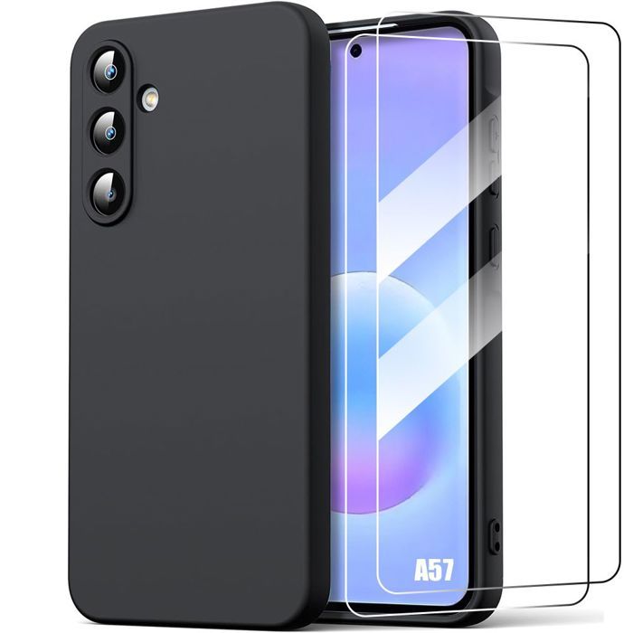 Case for Samsung Galaxy A57 5G, Black Anti-Scratch Silicone Protection - 2 Tempered Glasses